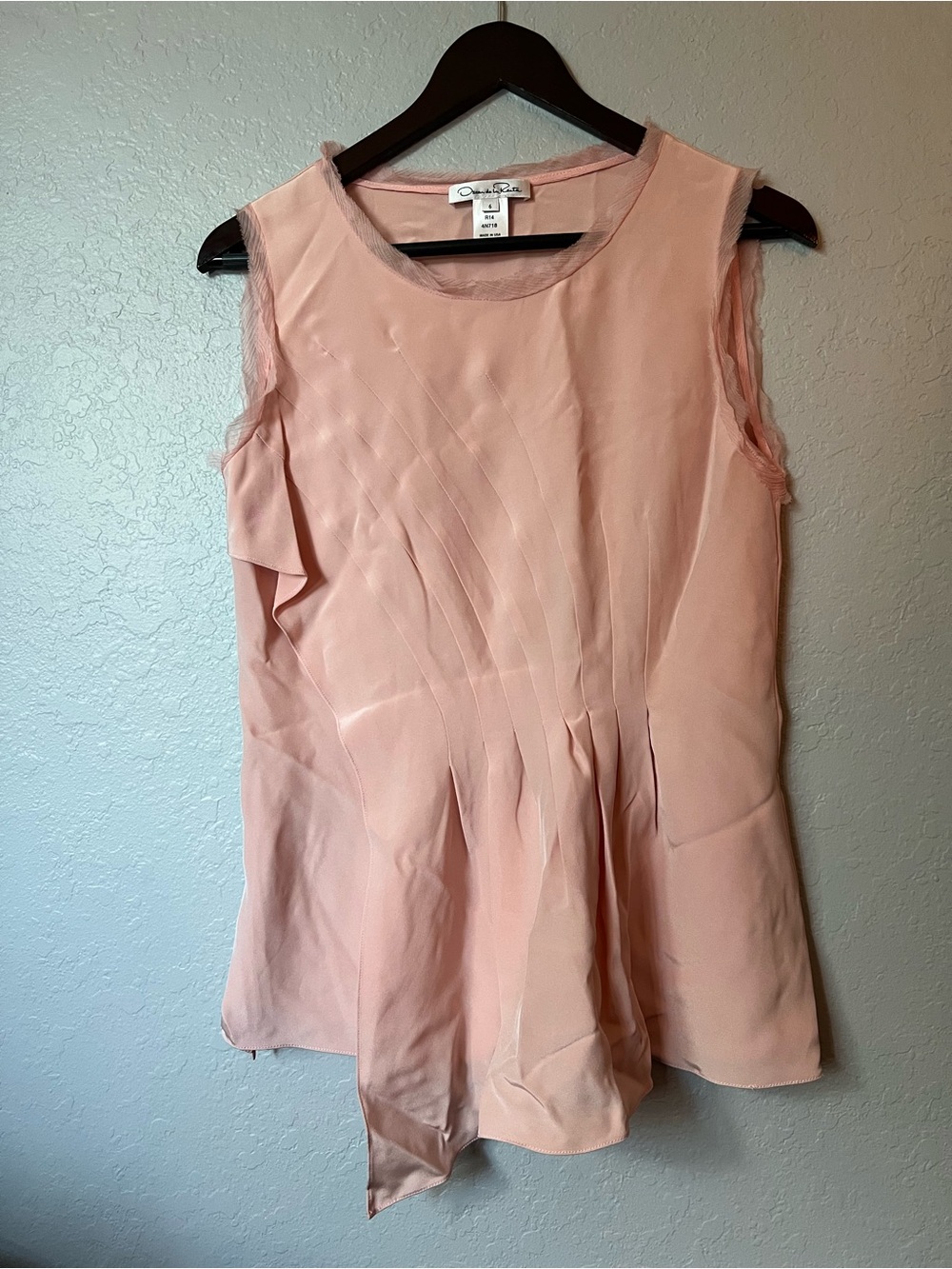 Oscar de la Renta Blush Pink Pleated Silk Camisole